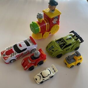 Assorted Hotwheels and others Toy Cars and Train Lot.